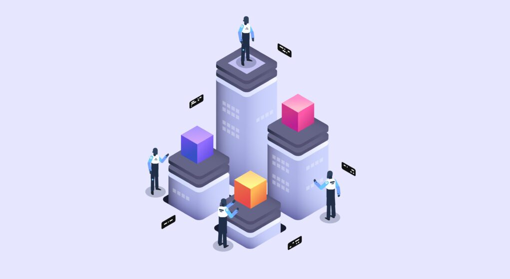Server room, datacenter and cloud storage concept. Modern isometric illustration.